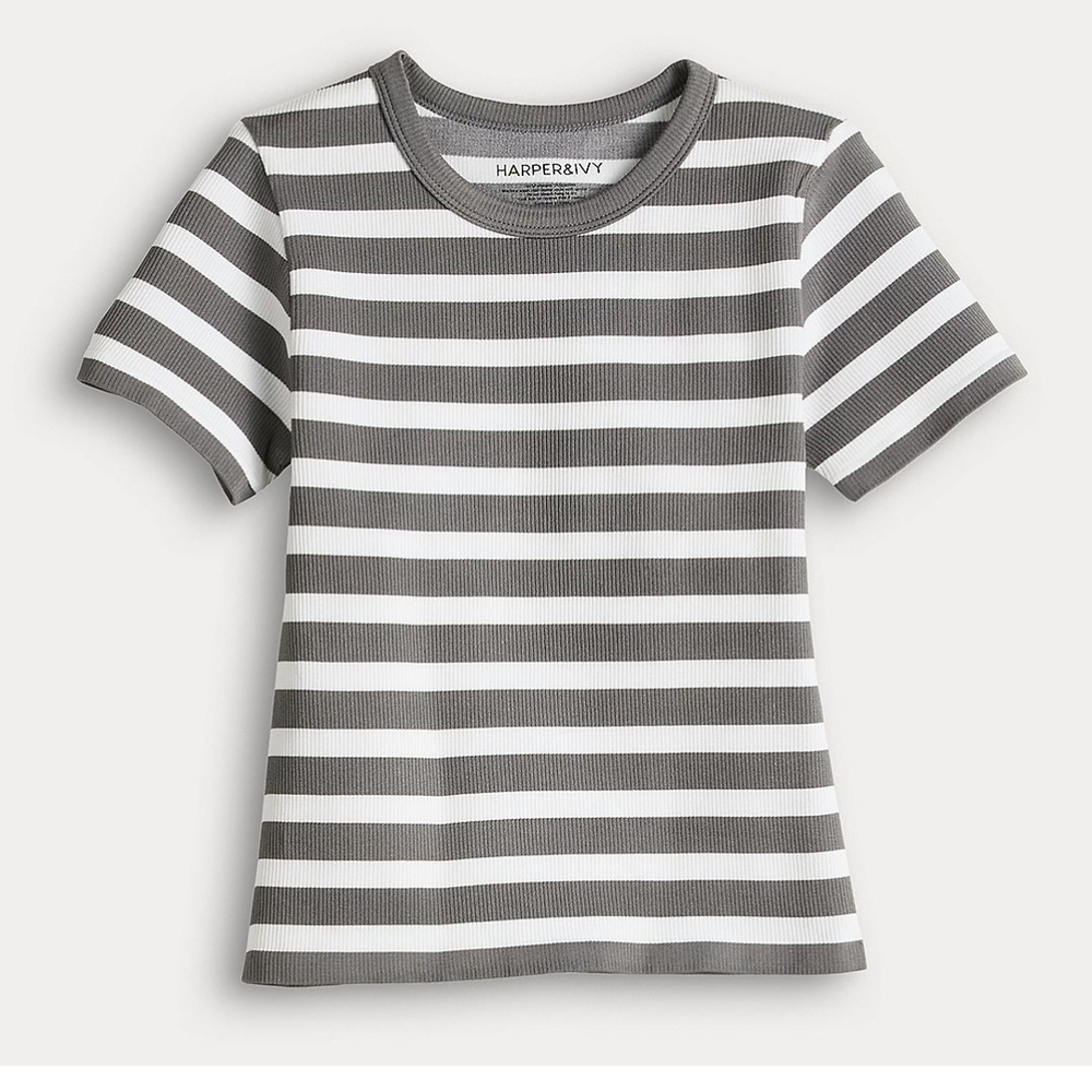 Harper Gray and White Striped Short Sleeve Tee Size XS